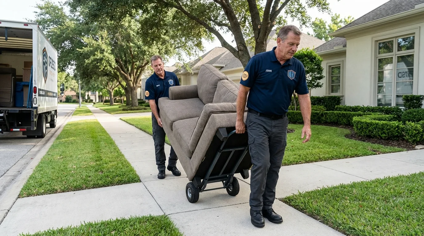 Local residential moving crew loading furniture in South Portland, ME