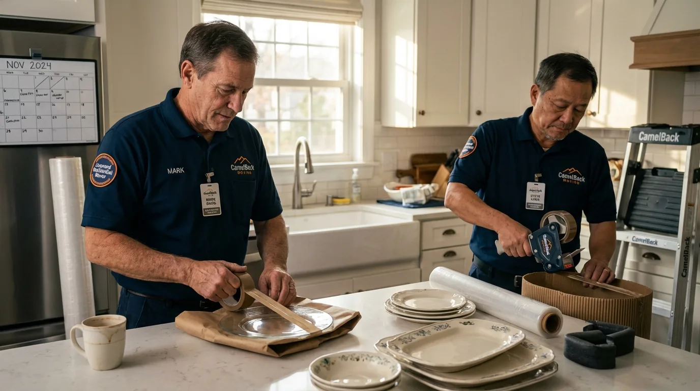 Professional crew packing kitchen dishware in South Portland, ME