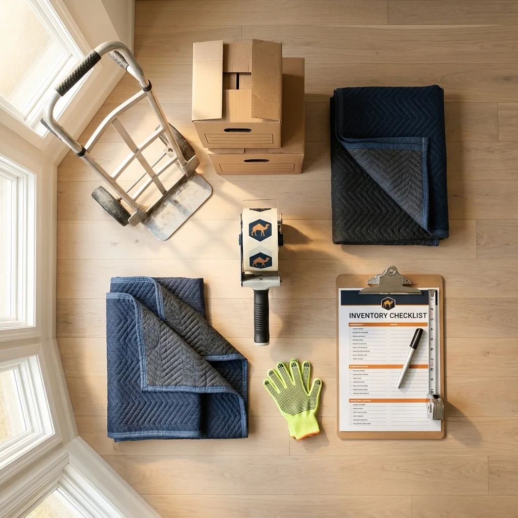 Professional moving supplies and packing materials layout for South Portland residential relocations